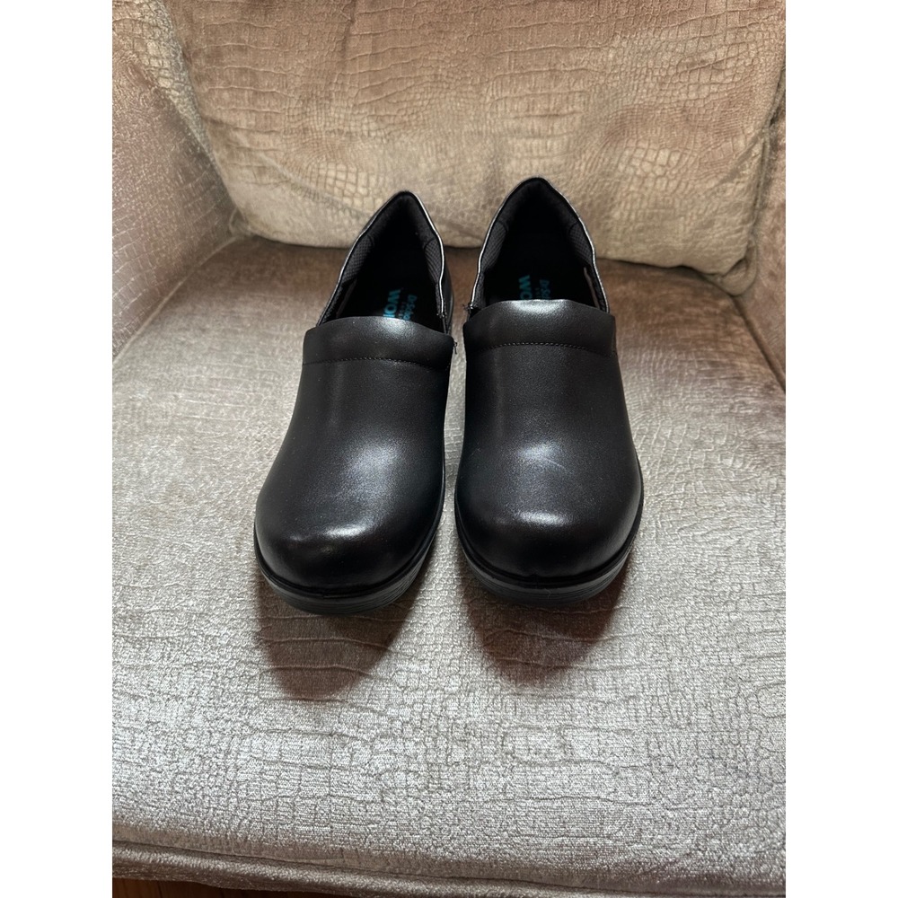 Dr. Scholls Work Dynamo Womens Black Leather Slip Resistant Clogs Shoes 10M